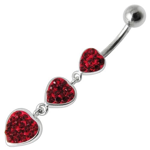 925 Sterling Silver Fancy Multi Jewelled Heart Dangling Belly Ring