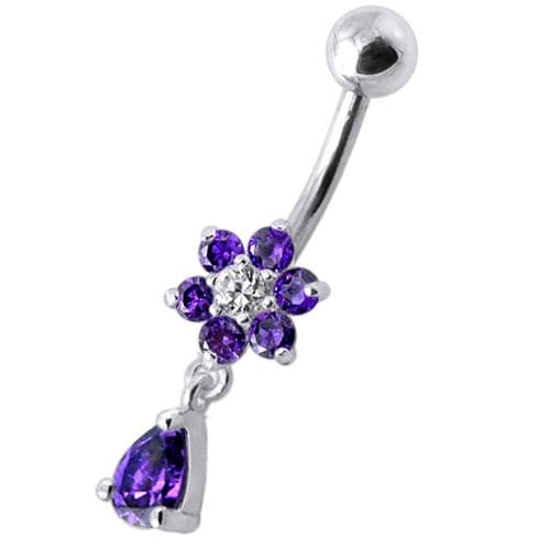 925 Sterling Silver Fancy Flower Silver Dangling With SS Belly Ring