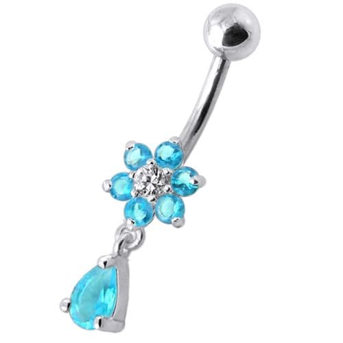 925 Sterling Silver Fancy Flower Silver Dangling With SS Belly Ring