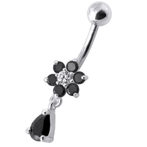 925 Sterling Silver Fancy Flower Silver Dangling With SS Belly Ring