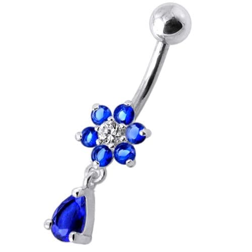 925 Sterling Silver Fancy Flower Silver Dangling With SS Belly Ring
