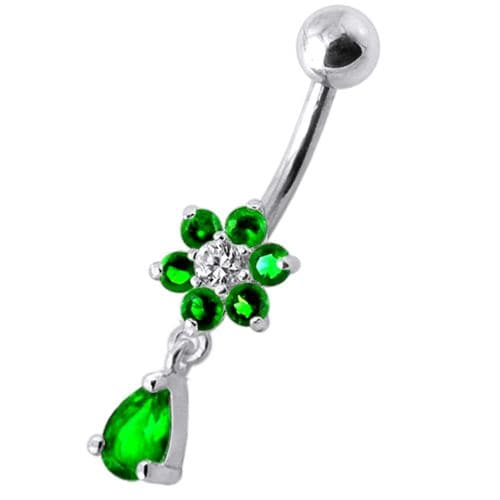 925 Sterling Silver Fancy Flower Silver Dangling With SS Belly Ring