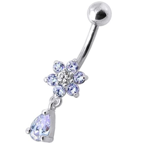 925 Sterling Silver Fancy Flower Silver Dangling With SS Belly Ring