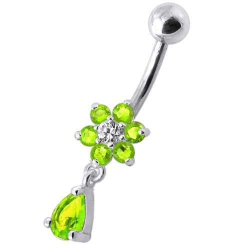 925 Sterling Silver Fancy Flower Silver Dangling With SS Belly Ring