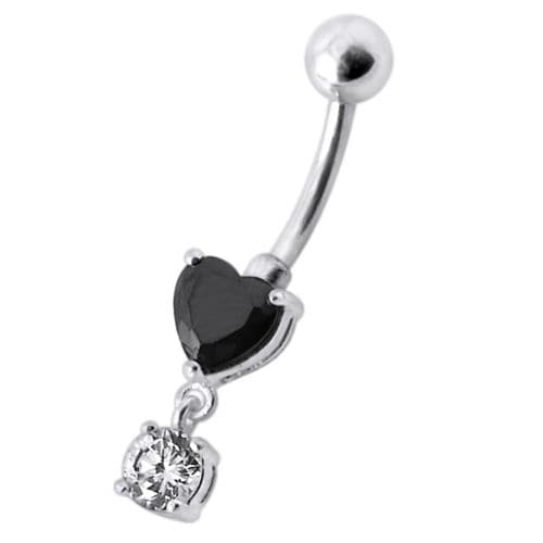 925 Sterling Silver Fancy Heart Shape Jewelled Dangling Navel Ring Body Jewellery