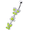 925 Sterling Silver Fancy Design Multi Jewelled Dangling SS Bar Navel Ring