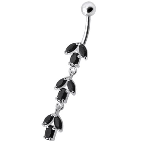 925 Sterling Silver Fancy Multi Stone Jewelled Leaf Dangling Navel Ring