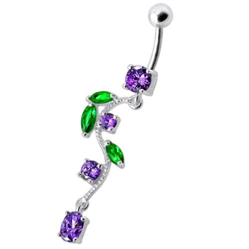 925 Sterling Silver Fancy Multi Jewelled Fairy Dangling Body Jewellery Belly Ring