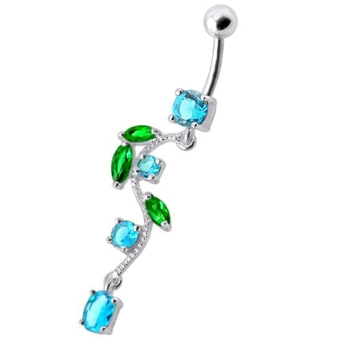 925 Sterling Silver Fancy Multi Jewelled Fairy Dangling Body Jewellery Belly Ring