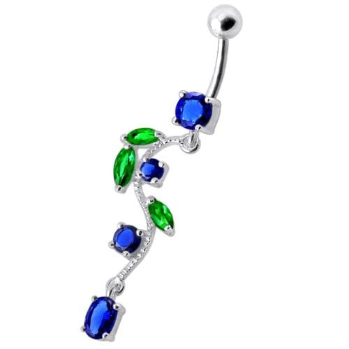 925 Sterling Silver Fancy Multi Jewelled Fairy Dangling Body Jewellery Belly Ring