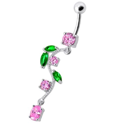 925 Sterling Silver Fancy Multi Jewelled Fairy Dangling Body Jewellery Belly Ring