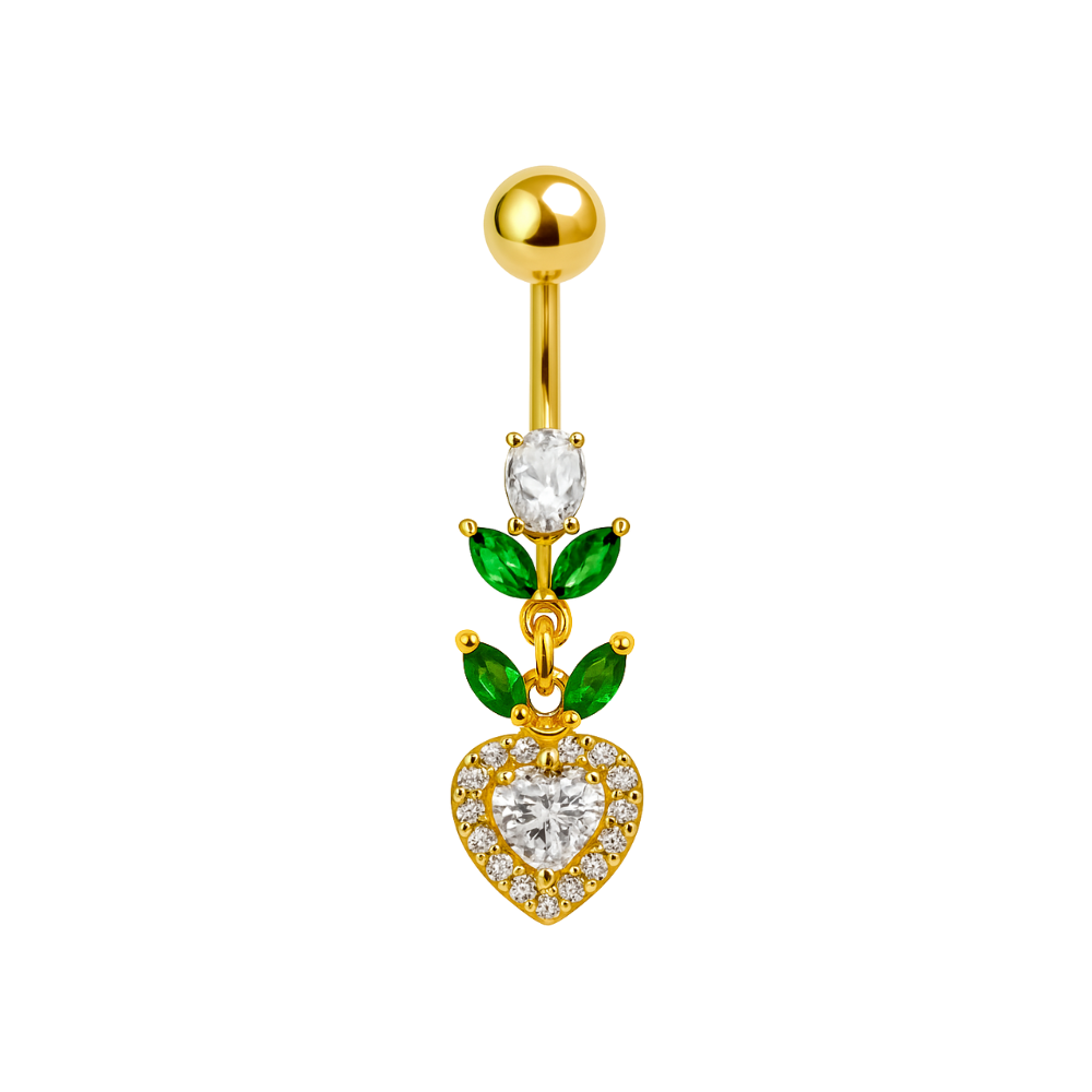 925 Sterling Silver Gold Plated Cherry Heart Belly Ring
