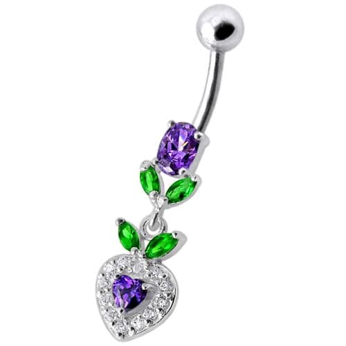 925 Sterling Silver Fancy Multi Stone Leafs With Heart Dangling Navel Ring