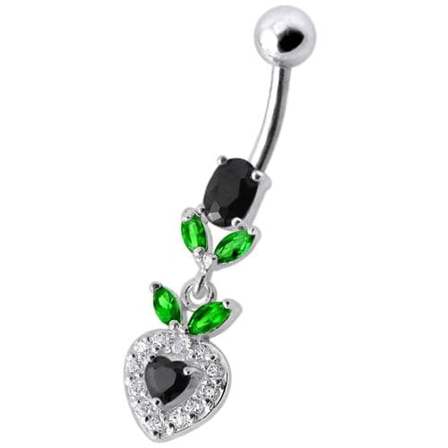 925 Sterling Silver Fancy Multi Stone Leafs With Heart Dangling Navel Ring