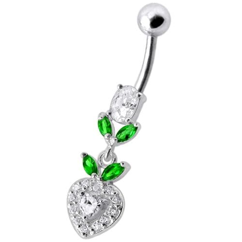 925 Sterling Silver Fancy Multi Stone Leafs With Heart Dangling Navel Ring