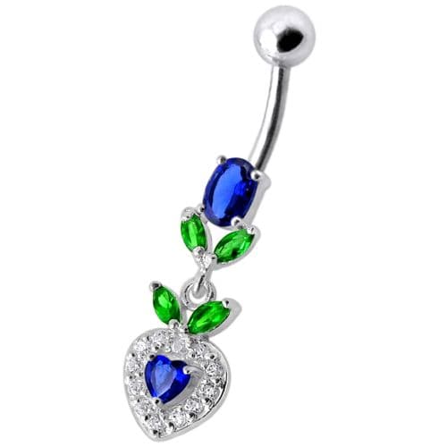 925 Sterling Silver Fancy Multi Stone Leafs With Heart Dangling Navel Ring