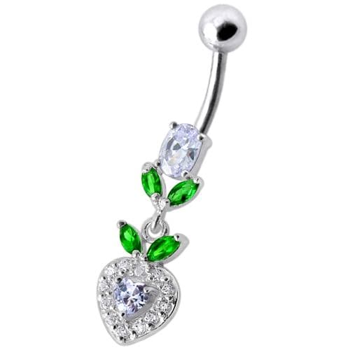 925 Sterling Silver Fancy Multi Stone Leafs With Heart Dangling Navel Ring