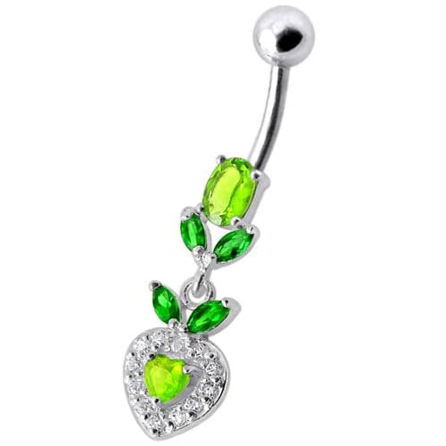 925 Sterling Silver Fancy Multi Stone Leafs With Heart Dangling Navel Ring
