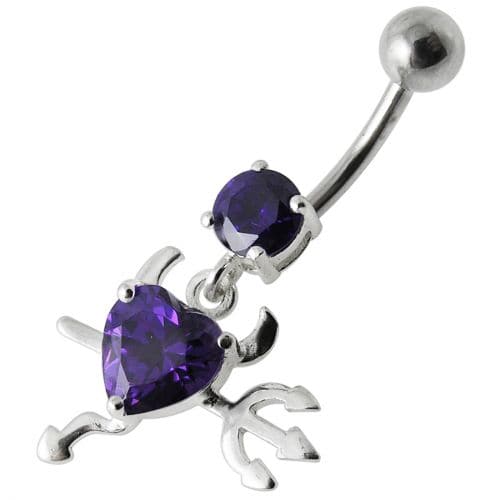 925 Sterling Silver Jewelled Devil heart Dangling Belly Ring