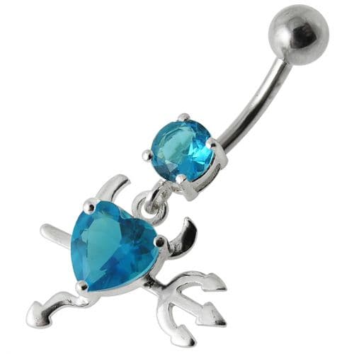 925 Sterling Silver Jewelled Devil heart Dangling Belly Ring