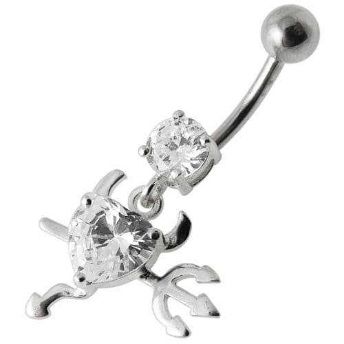 925 Sterling Silver Jewelled Devil heart Dangling Belly Ring