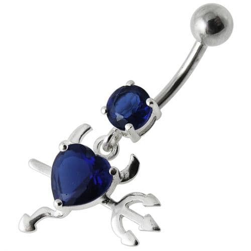 925 Sterling Silver Jewelled Devil heart Dangling Belly Ring