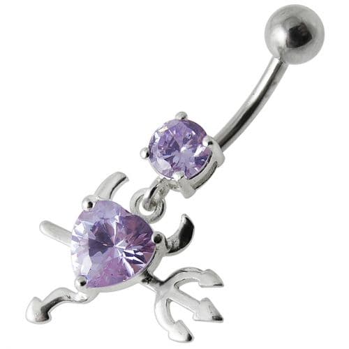 925 Sterling Silver Jewelled Devil heart Dangling Belly Ring