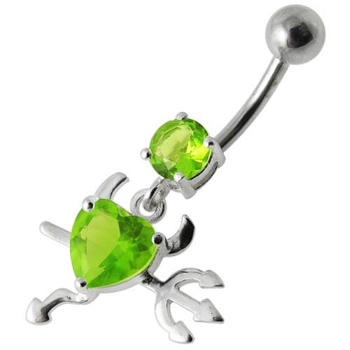 925 Sterling Silver Jewelled Devil heart Dangling Belly Ring