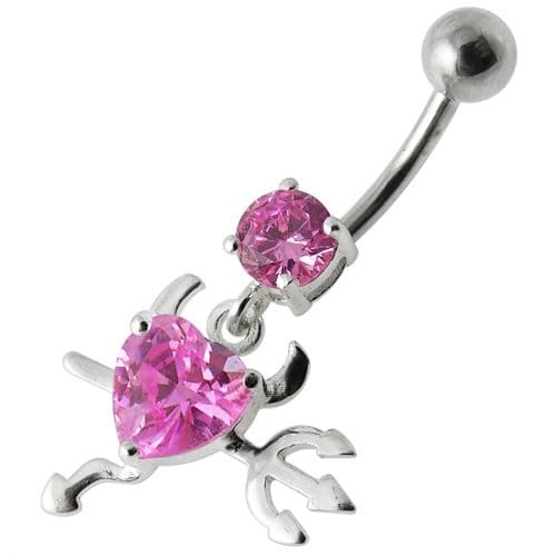 925 Sterling Silver Jewelled Devil heart Dangling Belly Ring