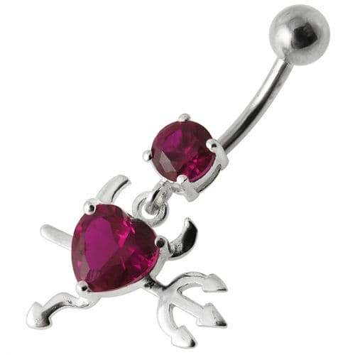 925 Sterling Silver Jewelled Devil heart Dangling Belly Ring