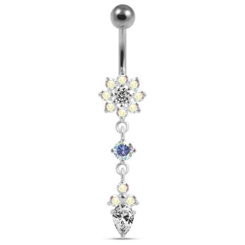 925 Sterling Silver Fancy Flower Dangling Banana Belly Ring