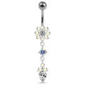 925 Sterling Silver Fancy Flower Dangling Banana Belly Ring
