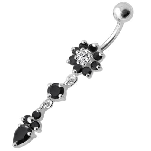 925 Sterling Silver Fancy Flower Dangling Banana Belly Ring