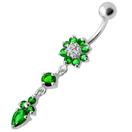 925 Sterling Silver Fancy Flower Dangling Banana Belly Ring