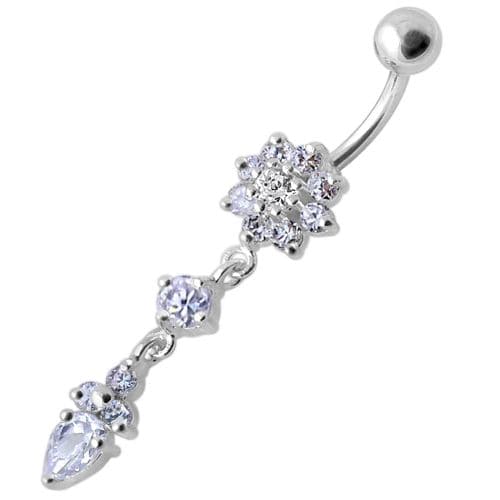 925 Sterling Silver Fancy Flower Dangling Banana Belly Ring