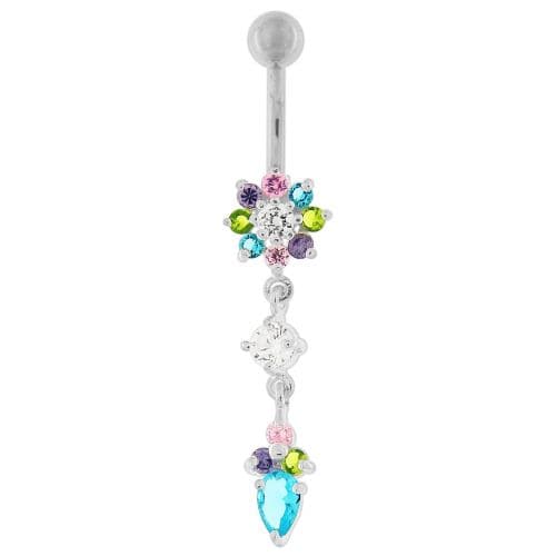 925 Sterling Silver Fancy Flower Dangling Banana Belly Ring