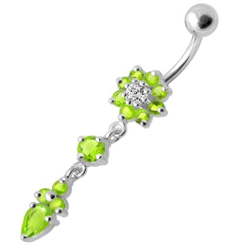 925 Sterling Silver Fancy Flower Dangling Banana Belly Ring