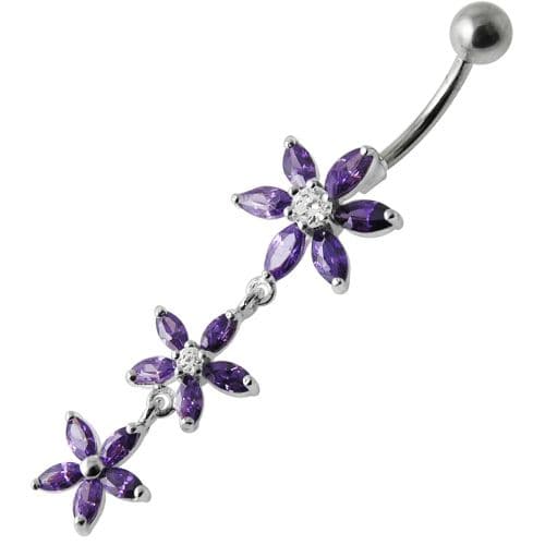 925 Sterling Silver Fancy Multi Star Dangling SS Bar Navel Ring