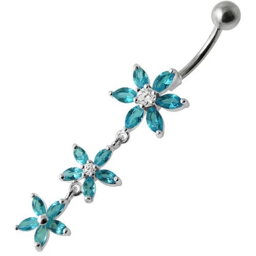925 Sterling Silver Fancy Multi Star Dangling SS Bar Navel Ring