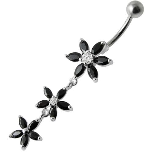 925 Sterling Silver Fancy Multi Star Dangling SS Bar Navel Ring