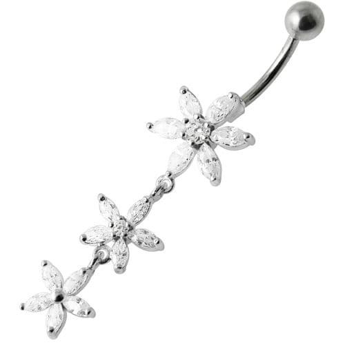 925 Sterling Silver Fancy Multi Star Dangling SS Bar Navel Ring