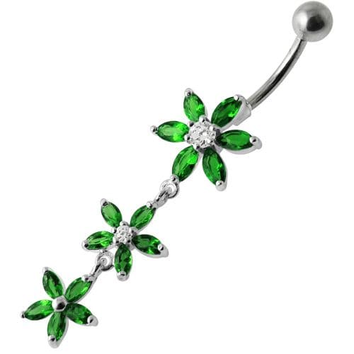 925 Sterling Silver Fancy Multi Star Dangling SS Bar Navel Ring