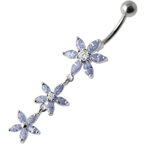 925 Sterling Silver Fancy Multi Star Dangling SS Bar Navel Ring