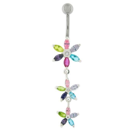 925 Sterling Silver Fancy Multi Star Dangling SS Bar Navel Ring