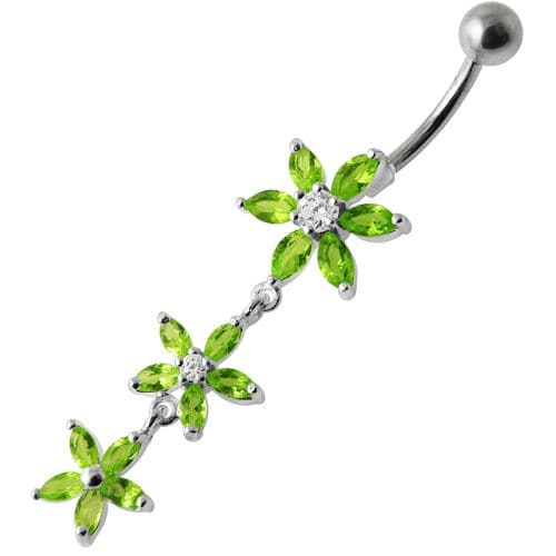 925 Sterling Silver Fancy Multi Star Dangling SS Bar Navel Ring