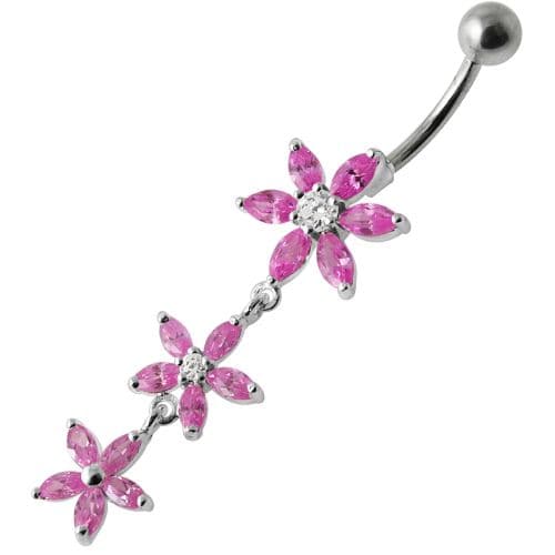 925 Sterling Silver Fancy Multi Star Dangling SS Bar Navel Ring