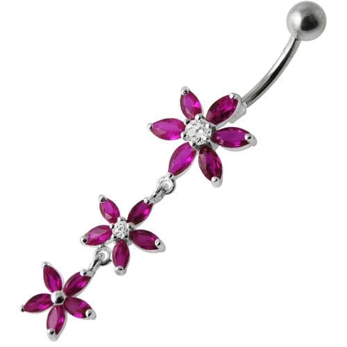 925 Sterling Silver Fancy Multi Star Dangling SS Bar Navel Ring