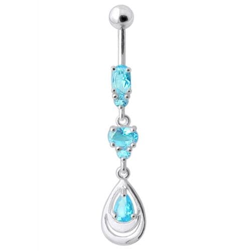 925 Sterling Silver Fancy Jewelled Navel Belly Button Ring