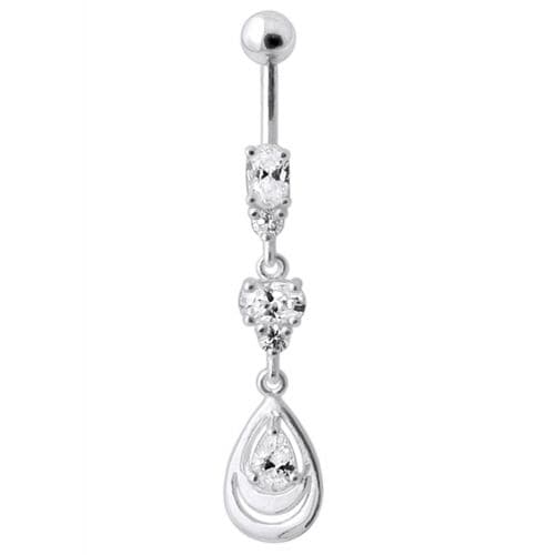 925 Sterling Silver Fancy Jewelled Navel Belly Button Ring