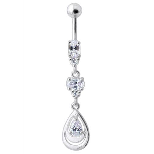 925 Sterling Silver Fancy Jewelled Navel Belly Button Ring